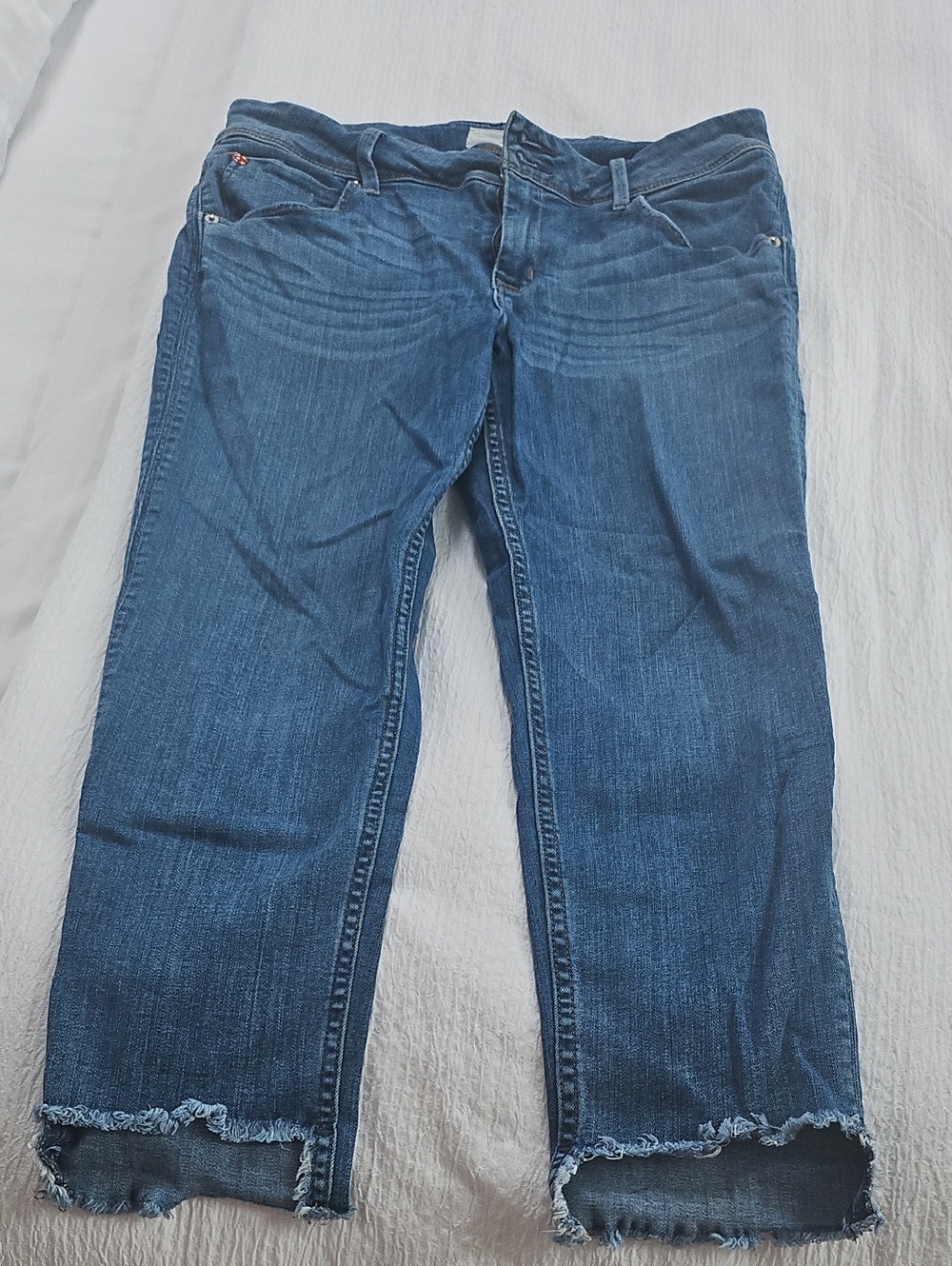 Hudson Crop Dark Blue Raw Hem Denim Jeans